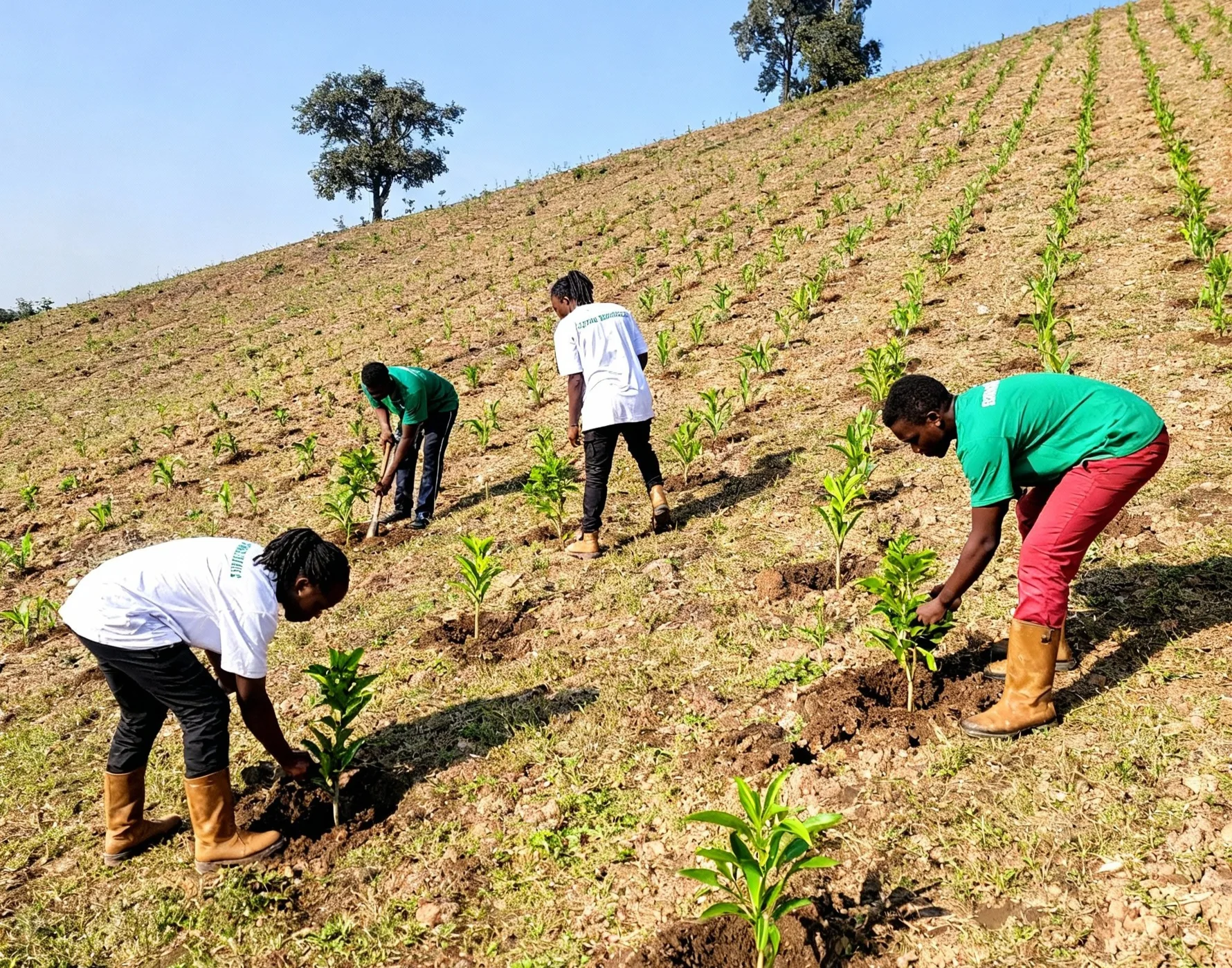 EVNA volunteers restoring a hillside in Rwanda